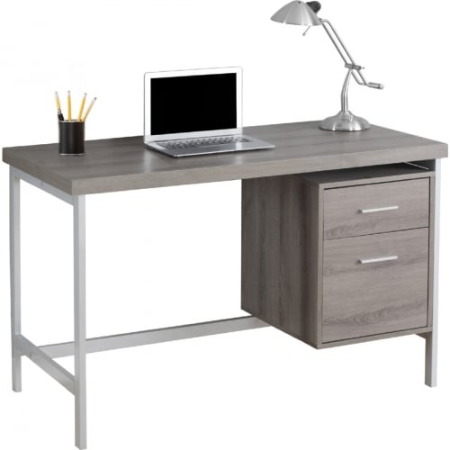 48" Computer Desk in Dark Taupe & Silver Metal